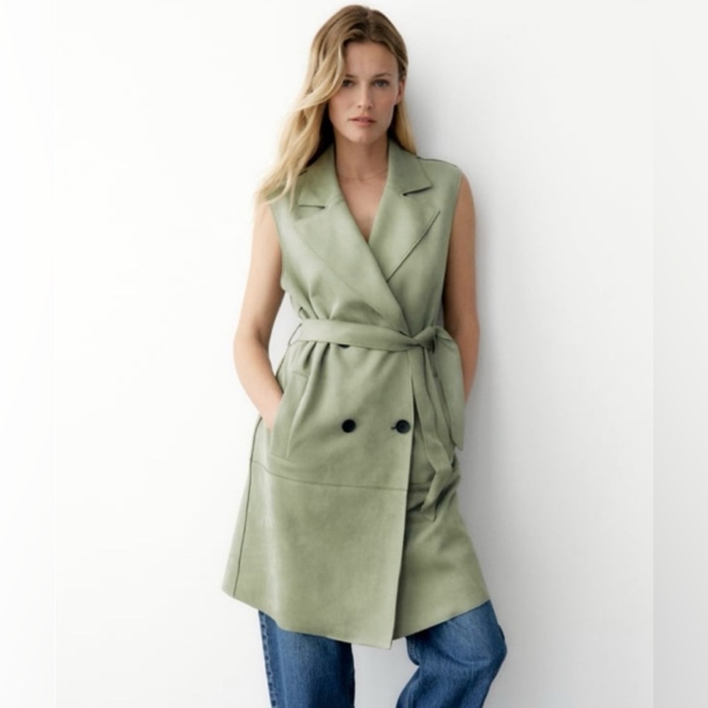 Zara Olive Green Faux Suede Sleeveless Vest